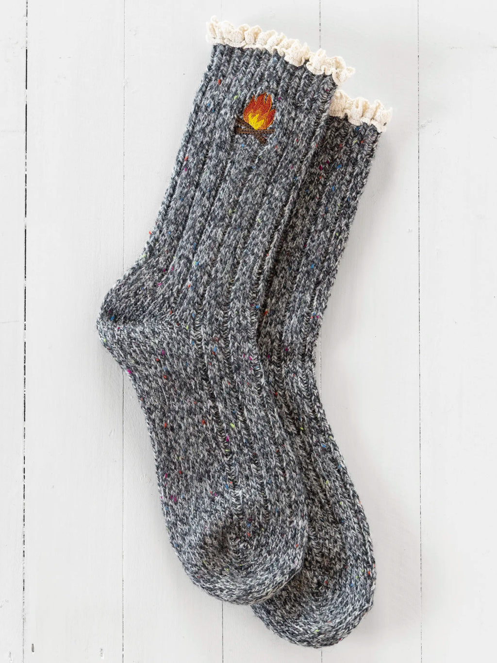 Little Things Embroidered Socks - Campfire
