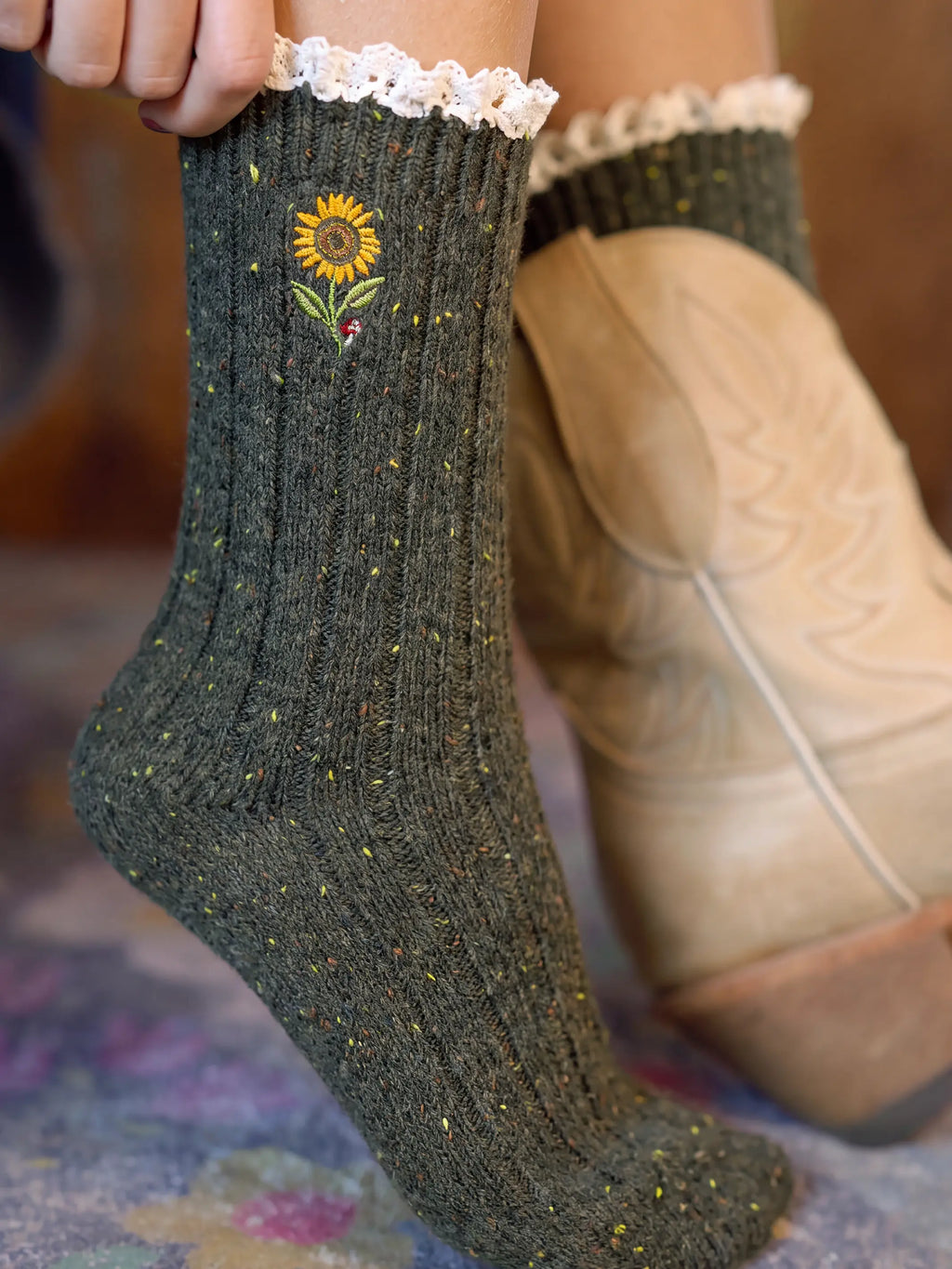 Little Things Embroidered Socks - Sunflower
