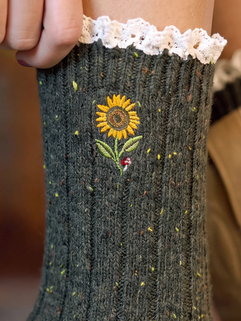 Little Things Embroidered Socks - Sunflower