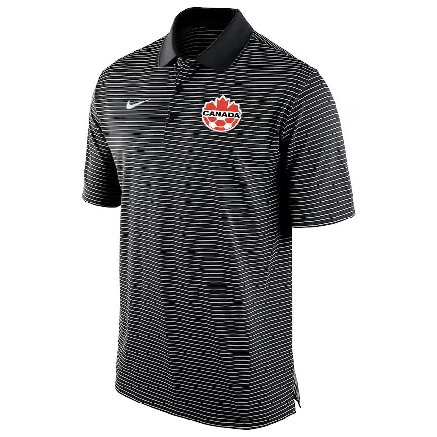 Canada Soccer FIFA Nike Men Black Stadium Stripe Polo T-Shirt product image 1, provided for visual reference and product