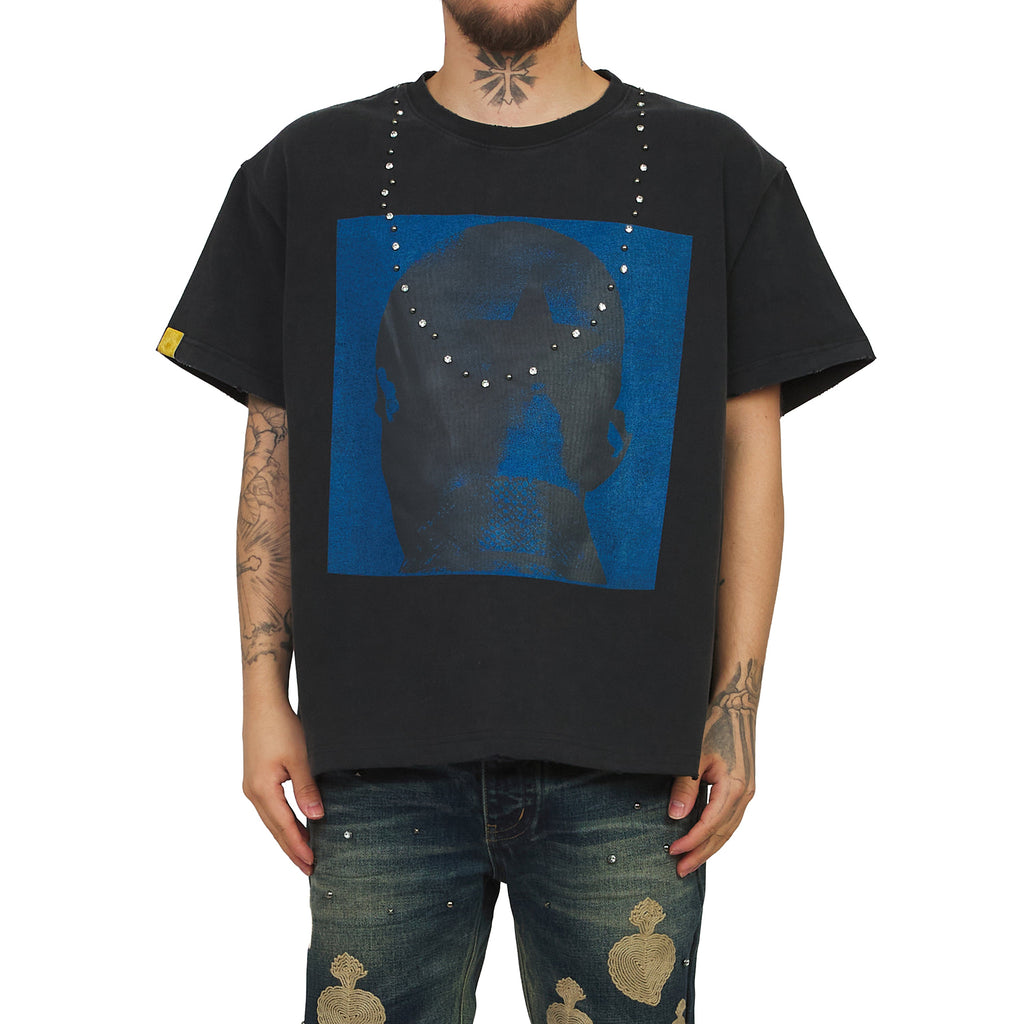 Star Head Studded T-Shirt | Vintage Black/Blue product image 2, provided for visual reference and product detail review