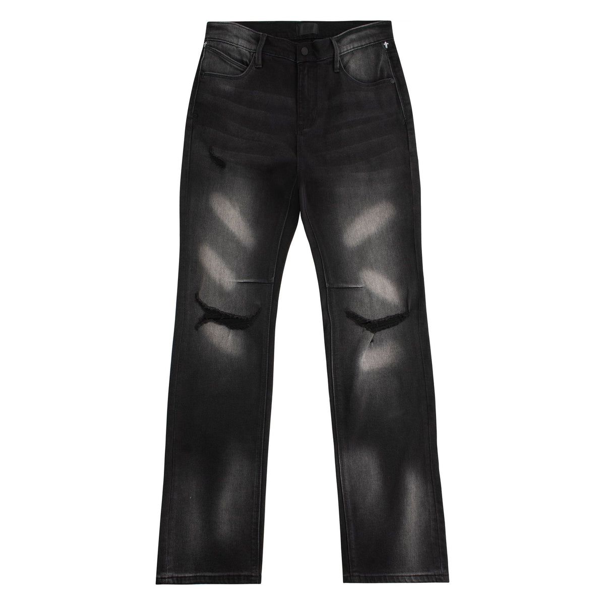Denis Flared Black Distressed Denim product image 1, provided for visual reference and product detail review