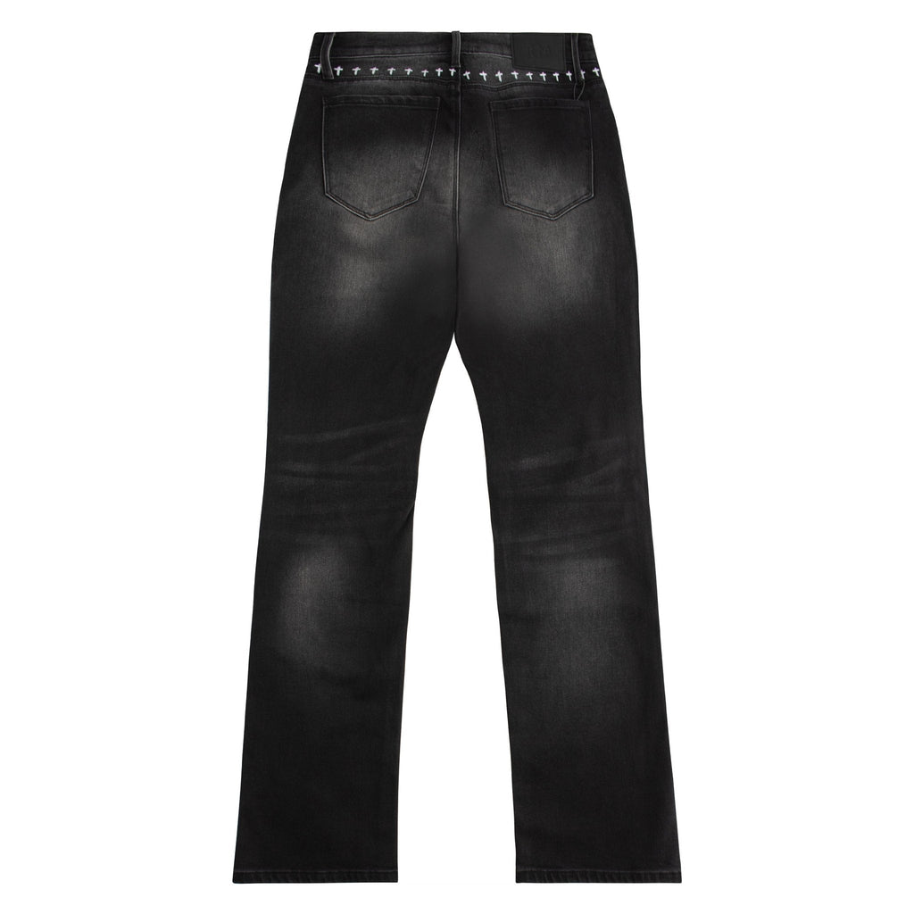 Denis Flared Black Distressed Denim product image 5, provided for visual reference and product detail review