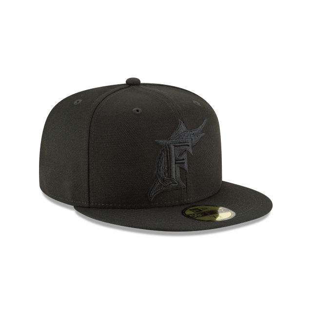 Florida Marlins MLB New Era Men Black on Black 59Fifty Basic Fitted Hat product image 6, provided for visual reference and
