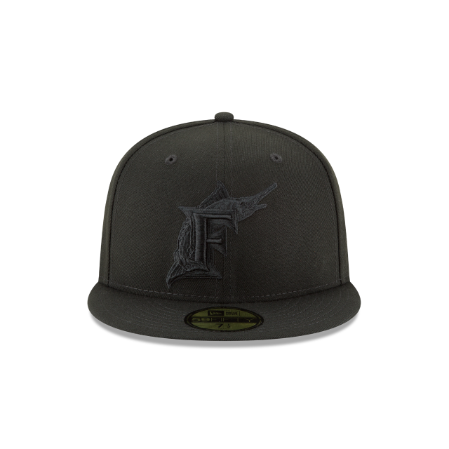 Florida Marlins MLB New Era Men Black on Black 59Fifty Basic Fitted Hat product image 5, provided for visual reference and