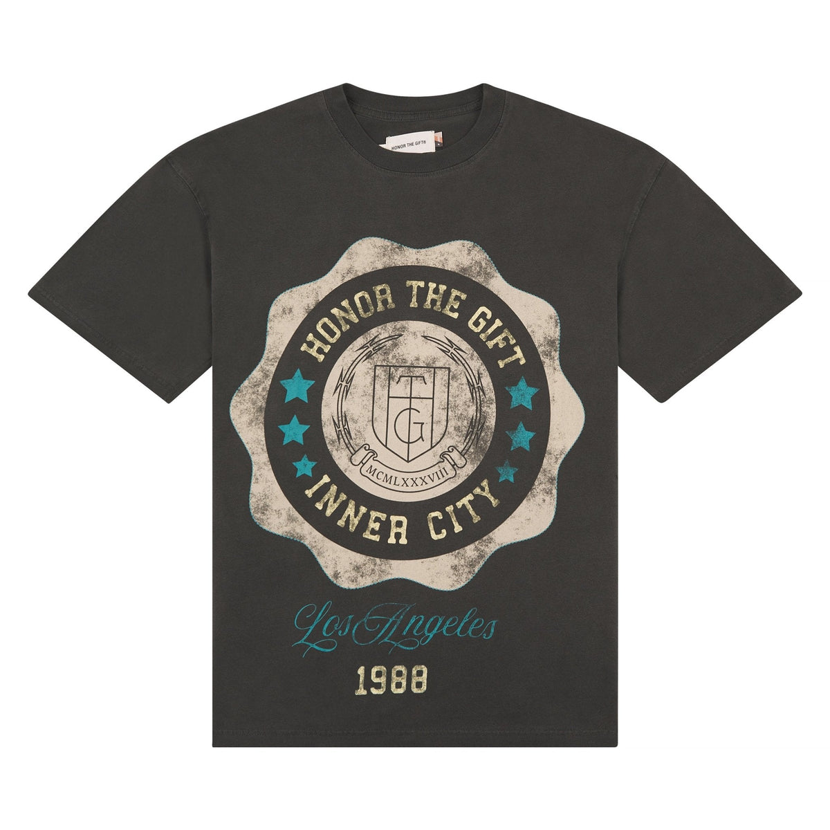 HTG Seal Logo T-Shirt | Black product image 1, provided for visual reference and product detail review