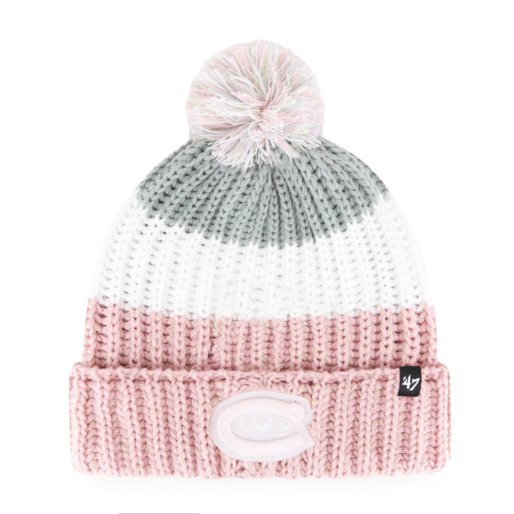 Montreal Canadiens NHL 47 Brand Women Pink/White Diana Cuff Pom Knit Hat product image 1, provided for visual reference and
