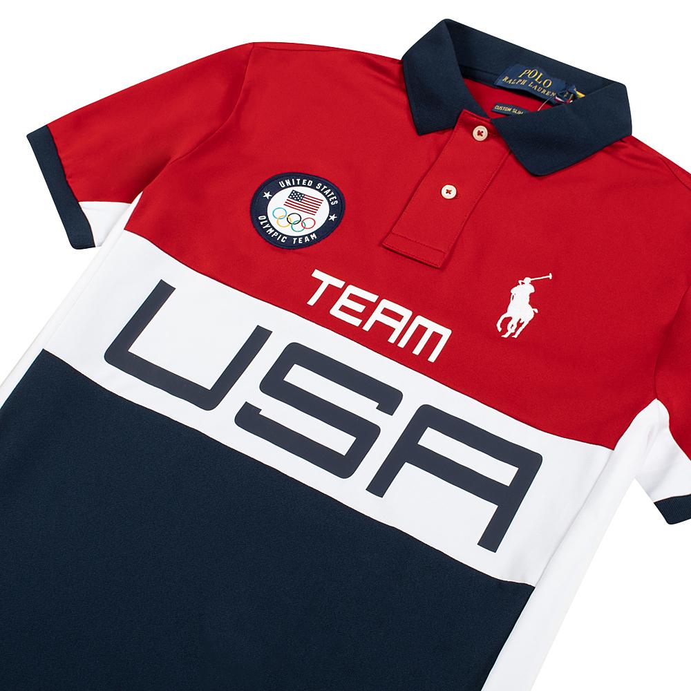 Team USA Stretch Mesh Polo Shirt | Red product image 2, provided for visual reference and product detail review
