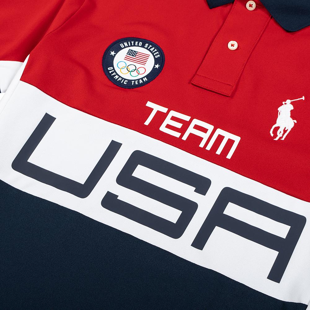 Team USA Stretch Mesh Polo Shirt | Red product image 3, provided for visual reference and product detail review