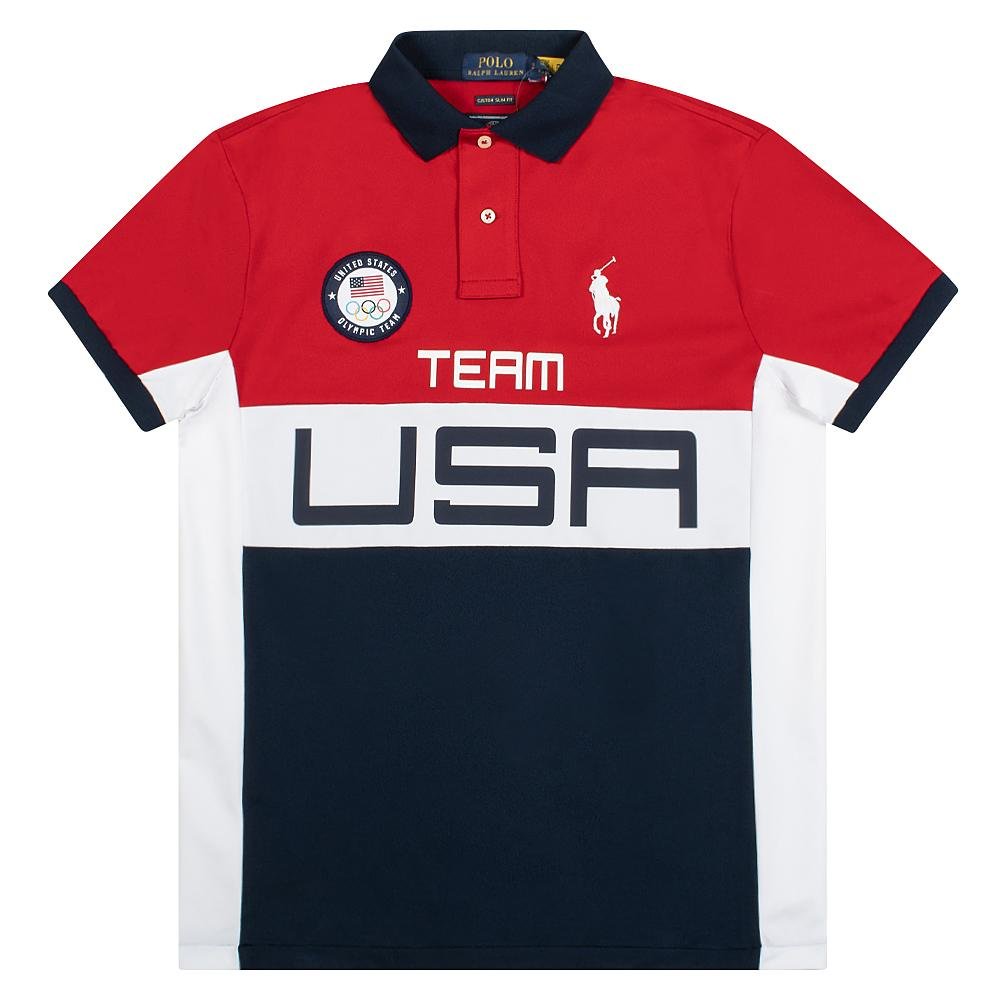 Team USA Stretch Mesh Polo Shirt | Red product image 1, provided for visual reference and product detail review