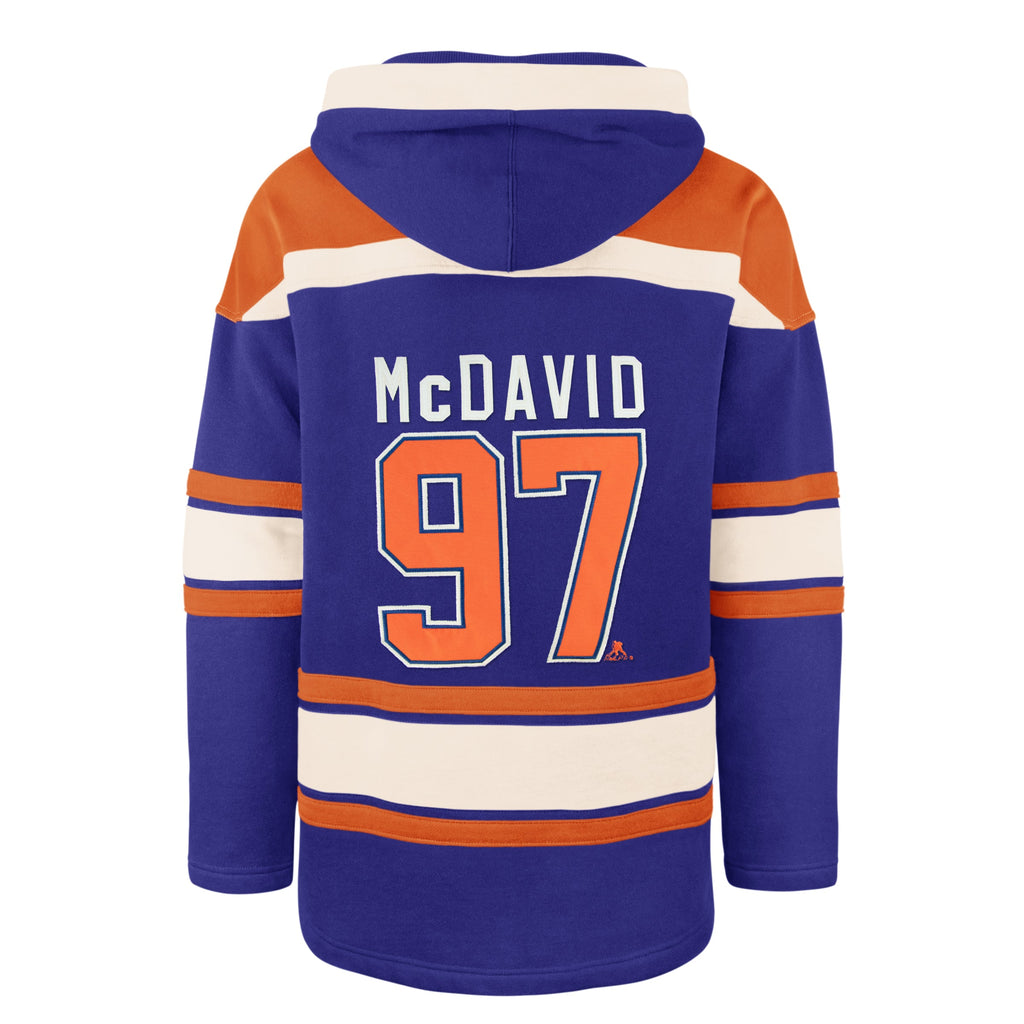 Connor McDavid Edmonton Oilers NHL 47 Brand Men Royal Heavyweight Lacer Hoodie product image 1, provided for visual