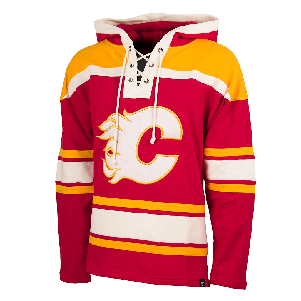 Calgary Flames NHL 47 Brand Men Red Heavyweight Lacer Hoodie product image 1, provided for visual reference and product