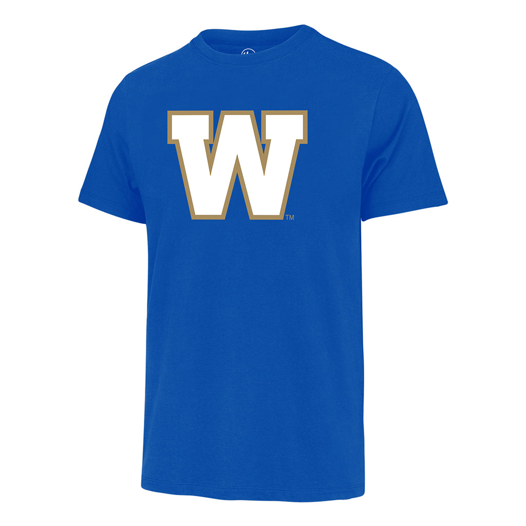 Winnipeg Blue Bombers CFL 47 Brand Men Royal Blue Imprint Fan T-Shirt product image 1, provided for visual reference and