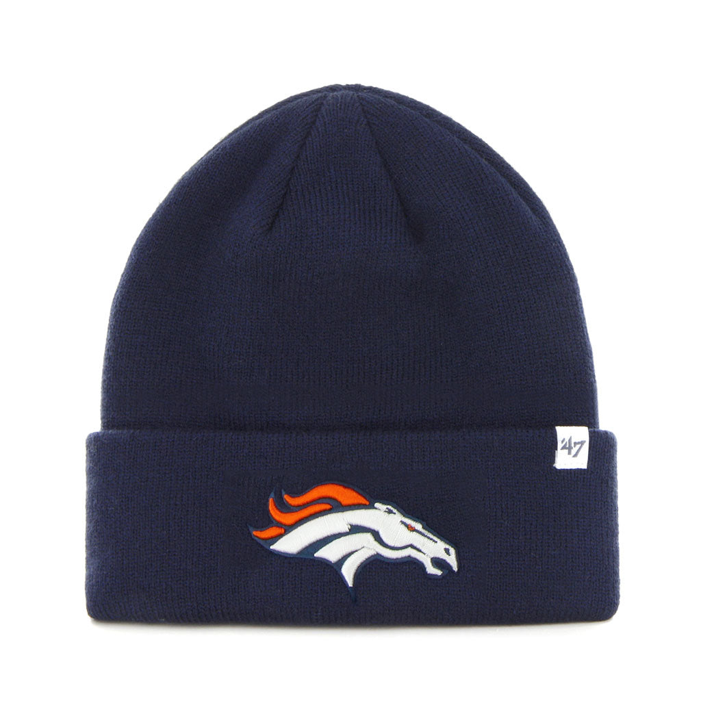 Denver Broncos NFL 47 Brand Men Navy Raised Cuff Knit Hat product image 1, provided for visual reference and product detail