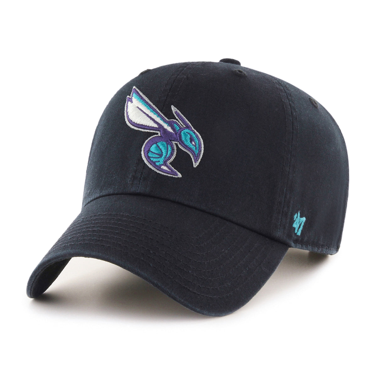 Charlotte Hornets NBA 47 Brand Men Black Clean Up Adjustable Hat product image 1, provided for visual reference and product