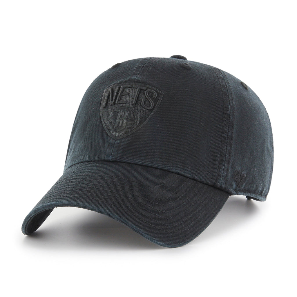 Brooklyn Nets NBA 47 Brand Men Black on Black Clean Up Adjustable Hat product image 1, provided for visual reference and