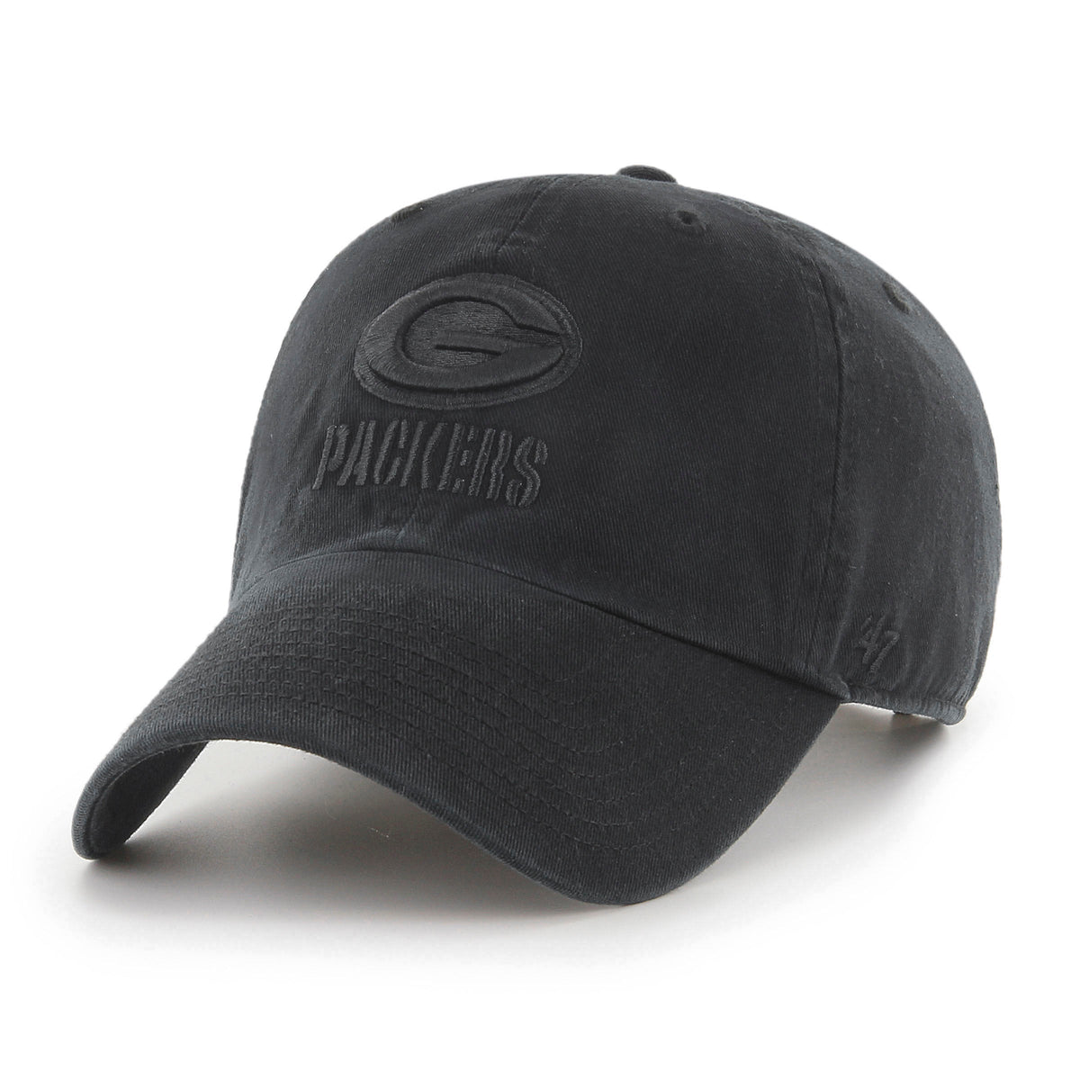 Green Bay Packers NFL 47 Brand Men Black On Black Clean up Adjustable Hat product image 1, provided for visual reference and