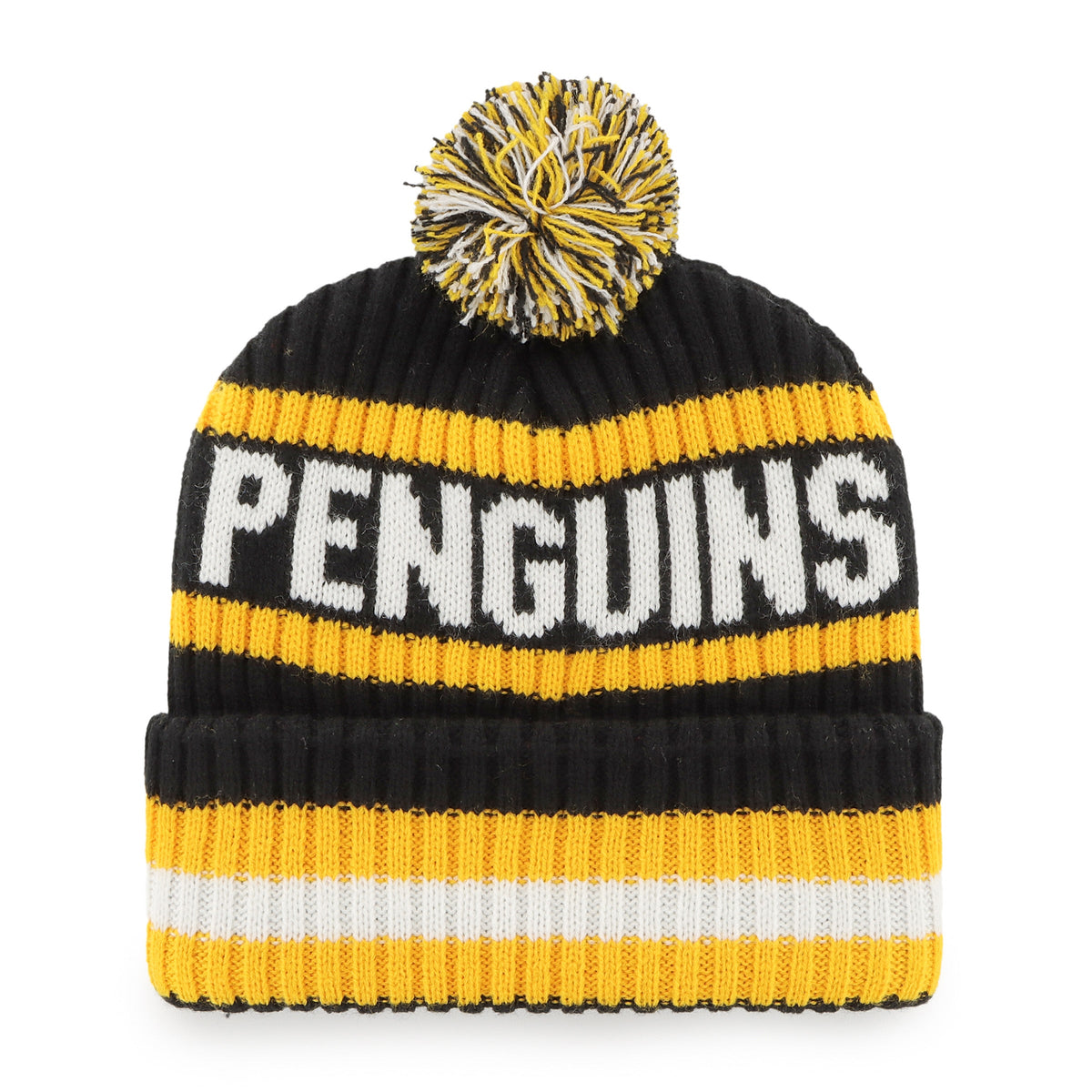 Pittsburgh Penguins NHL 47 Brand Men Black/Yellow Bering Cuff Pom Knit product image 2, provided for visual reference and