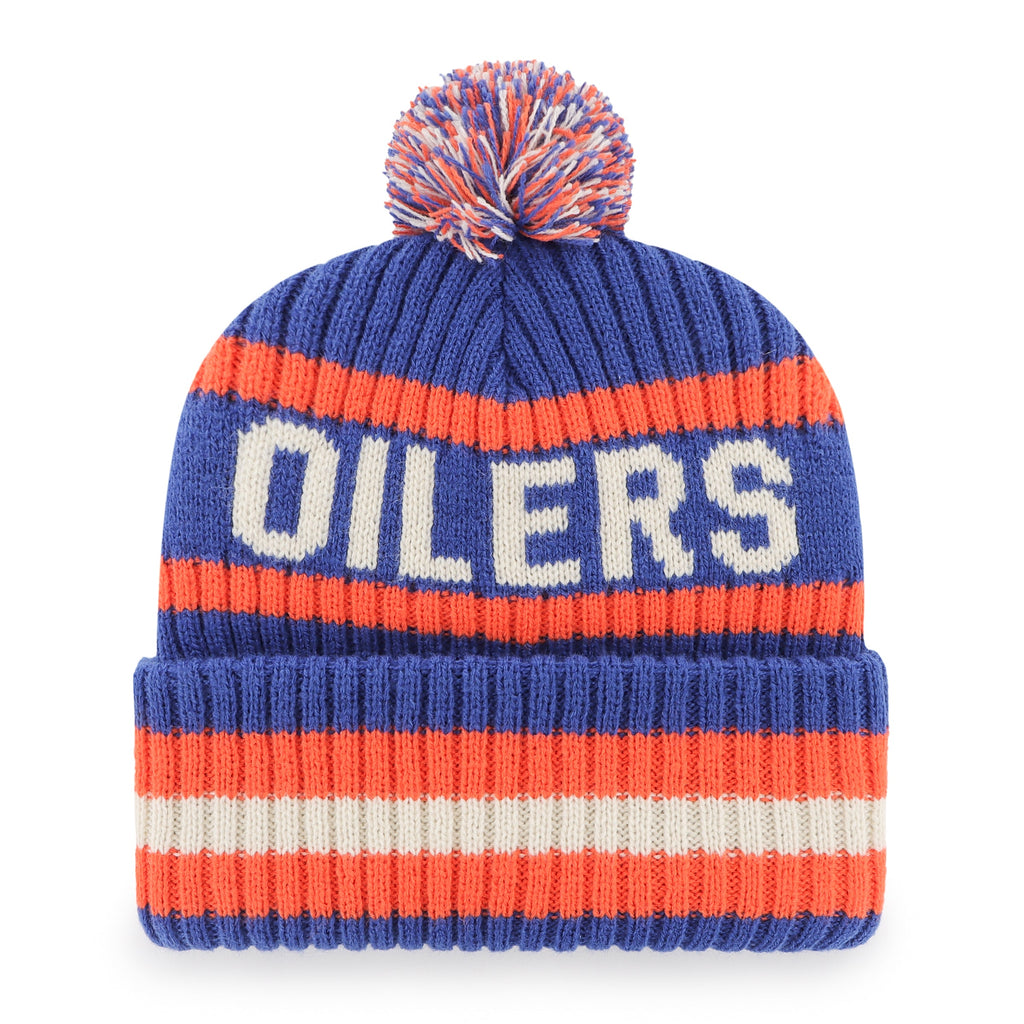 Edmonton Oilers NHL 47 Brand Men Royal/Orange Bering Cuff Pom Knit product image 2, provided for visual reference and