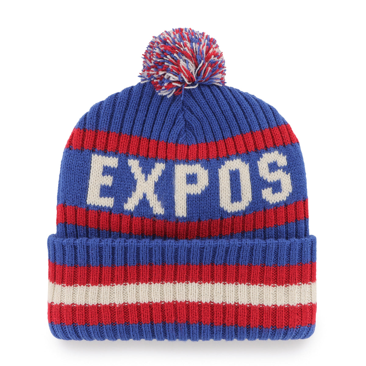 Montreal Expos MLB 47 Brand Men Royal/Red Bering Cuff Pom Knit product image 2, provided for visual reference and product