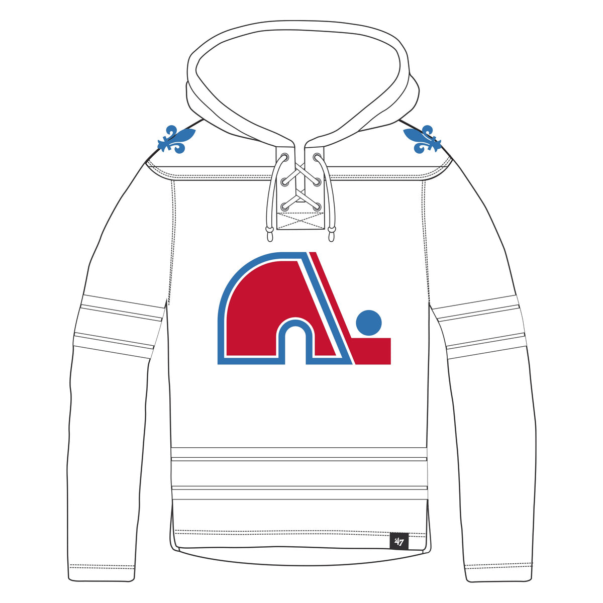 Quebec Nordiques NHL 47 Brand Men White Out Heavyweight Lacer Hoodie product image 3, provided for visual reference and
