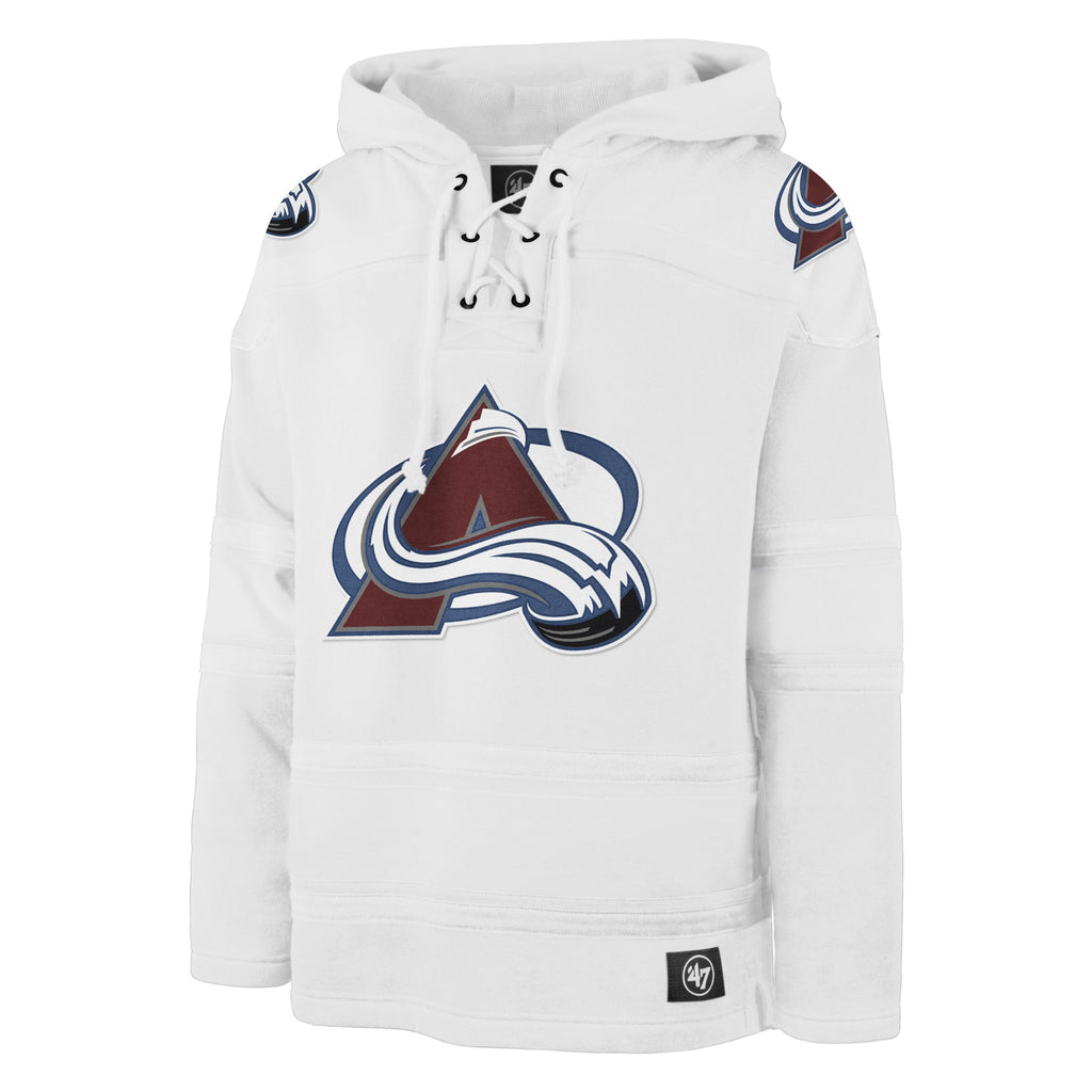 Colorado Avalanche NHL 47 Brand Men White Out Heavyweight Lacer Hoodie product image 1, provided for visual reference and