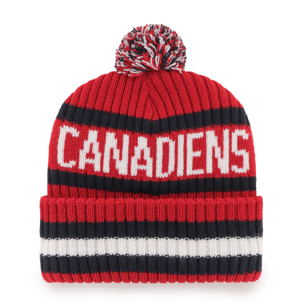Montreal Canadiens NHL 47 Brand Men Red/Navy Bering Cuff Pom Knit product image 2, provided for visual reference and product